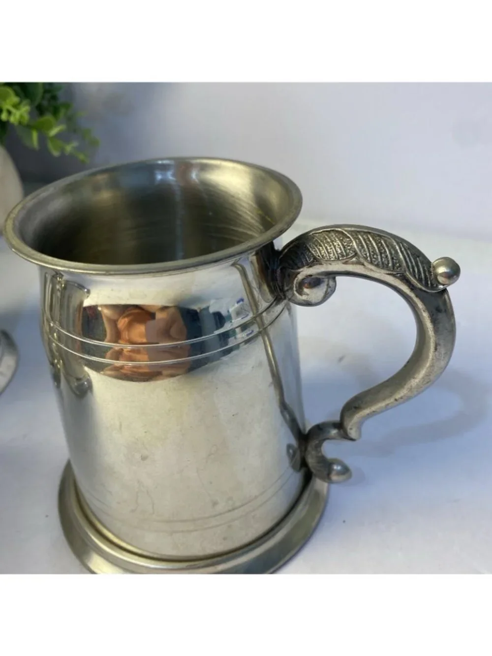 Set Of 5 Vintage Sheffield English Pewter Glass Bottom Tankard Mugs Monogrammed